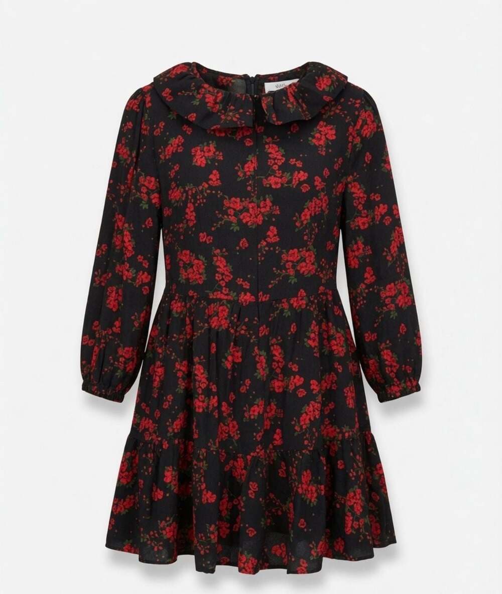 Zara Floral Print Ruffle Collar Tiered Mini Dress Size L